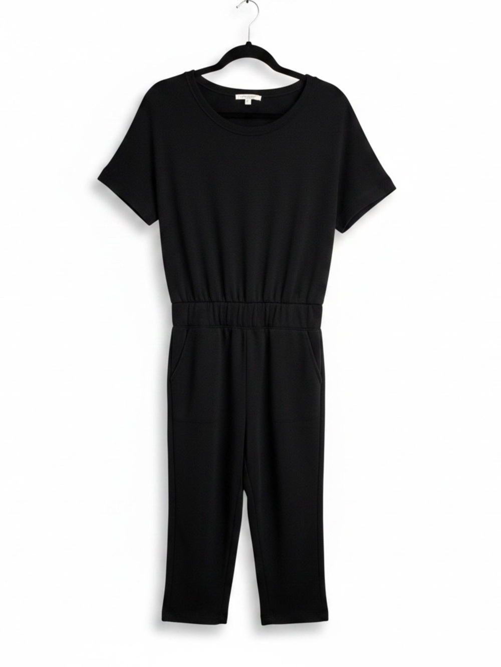 SPANX AirEssentials Black Short Sleeve Jumpsuit Cropped Leg Pockets Size Large